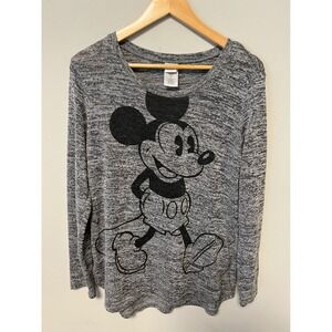 Disney Mickey Mouse Shirt Juniors XL Grey Pre-owned Graphic Marled Long Sleeve